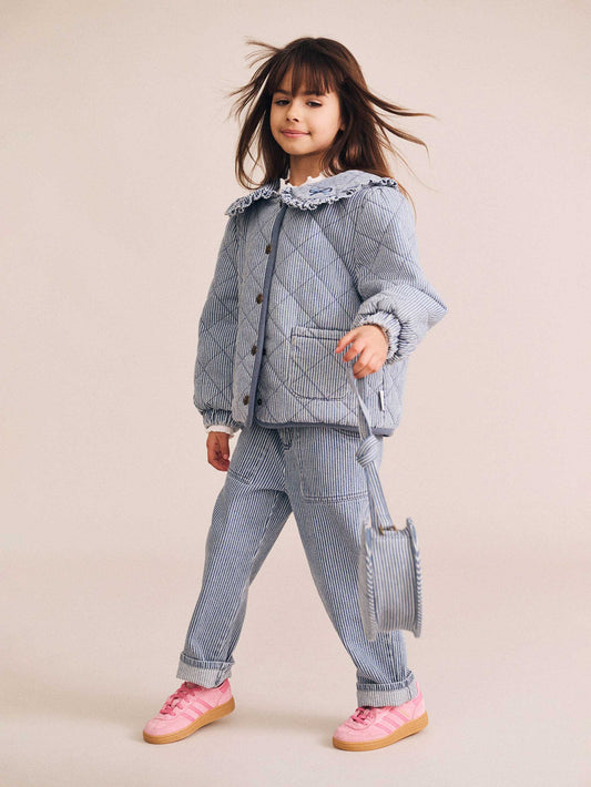 Vintage Bow Collar Denim Jacket | Blue Stripe | Huxbaby