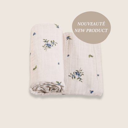 Couverture d'emmaillotage en mousseline de coton biologique - Myrtille