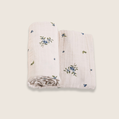Couverture d'emmaillotage en mousseline de coton biologique - Myrtille