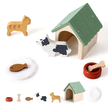 Niche pour chien en bois et ensemble de jeu d'imitation pour animaux de compagnie