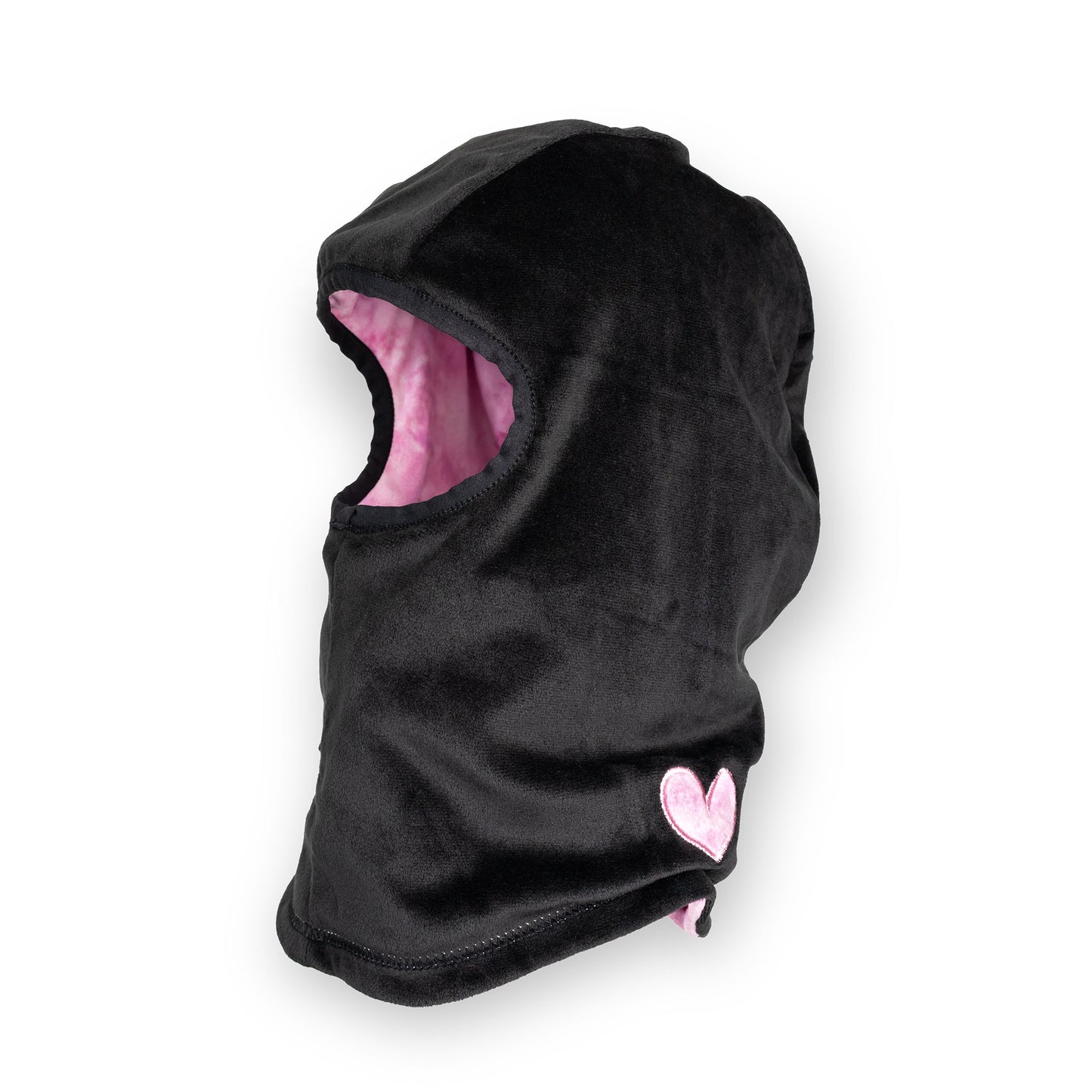 Cagoule réversible micropolaire noire cœur pivoine rose