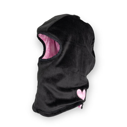 Cagoule réversible micropolaire noire cœur pivoine rose