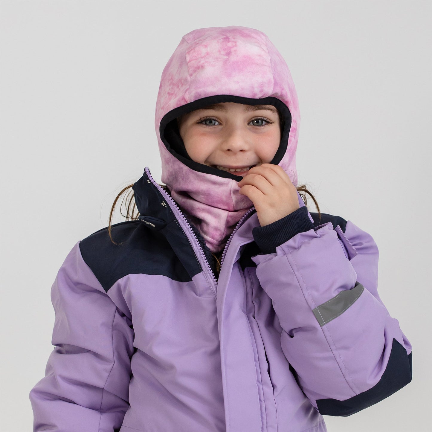 Cagoule réversible micropolaire noire cœur pivoine rose