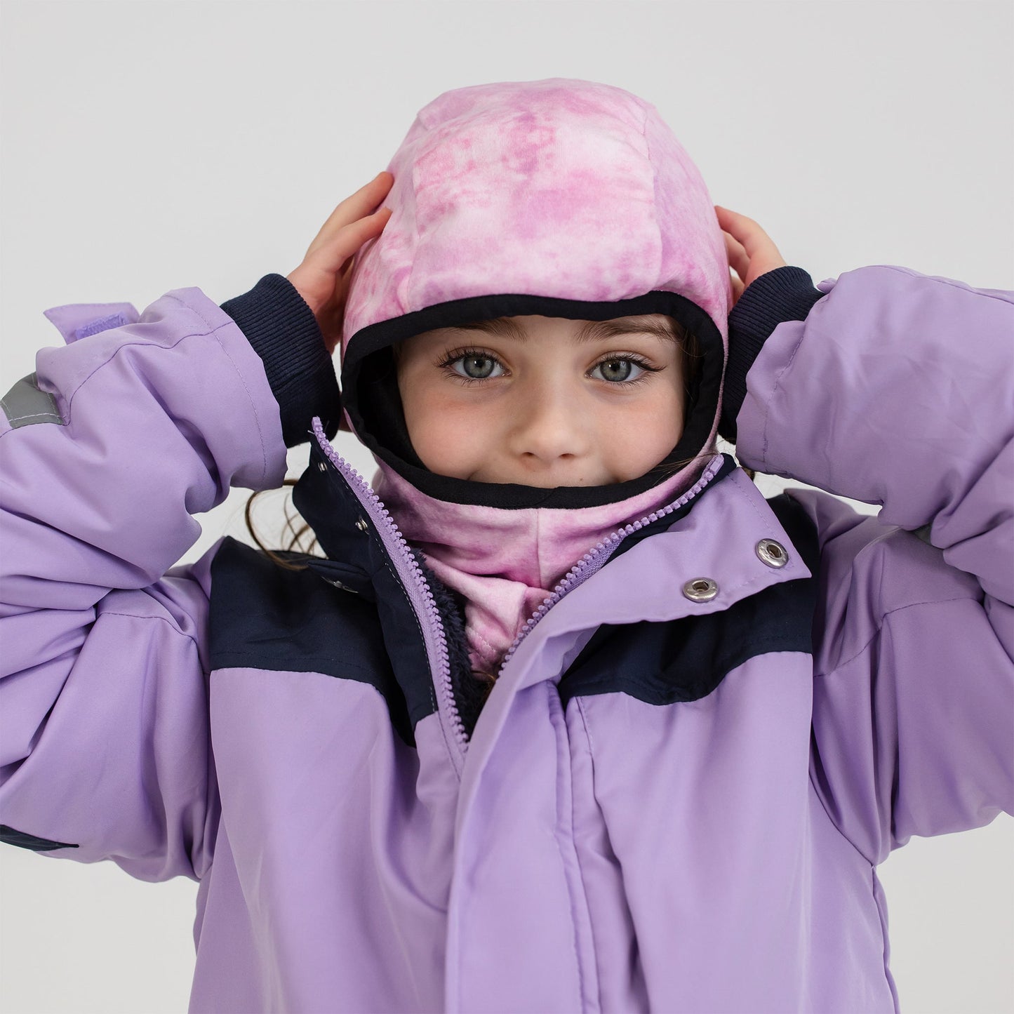 Cagoule réversible micropolaire noire cœur pivoine rose