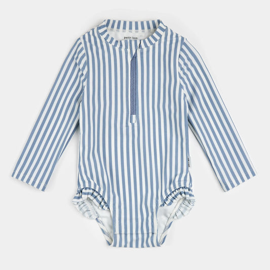 Maillot de bain une pièce à manches longues rayé bleu | Petit Lem