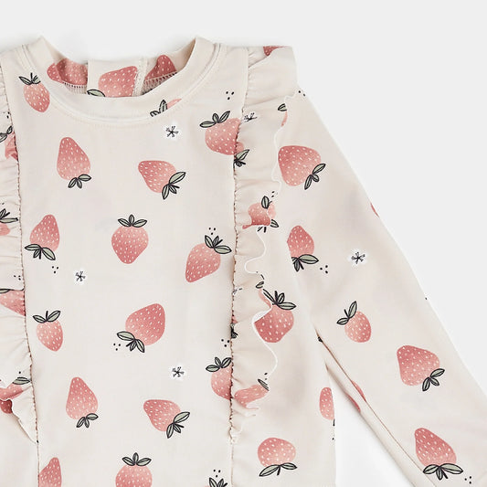 Ensemble anti-UV à manches longues motifs fraises sur crème | Petit Lem