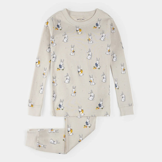 Egg Hunt Print on Crème PJ Set | Petit Lem