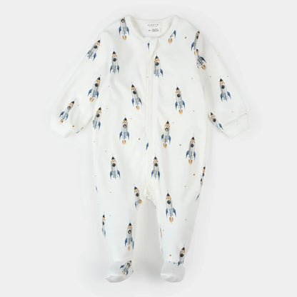 Rocket Print on Off White Footed Sleeper | Petit Lem