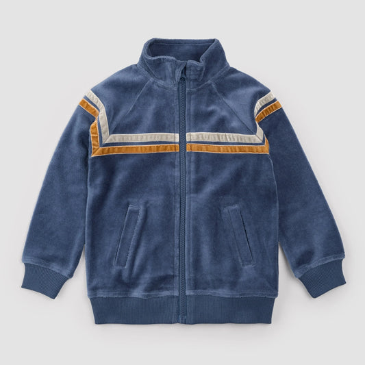 Retro Stripe Track Jacket | Blue Velour | Miles the Label