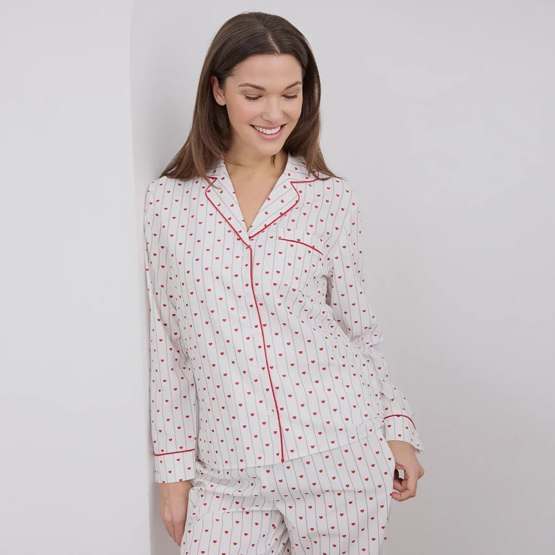 Ensemble de pyjama en popeline à rayures cœurs pour femme | Petit Lem