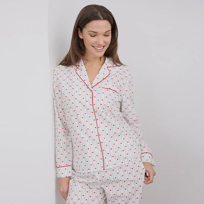 Ensemble de pyjama en popeline à rayures cœurs pour femme | Petit Lem