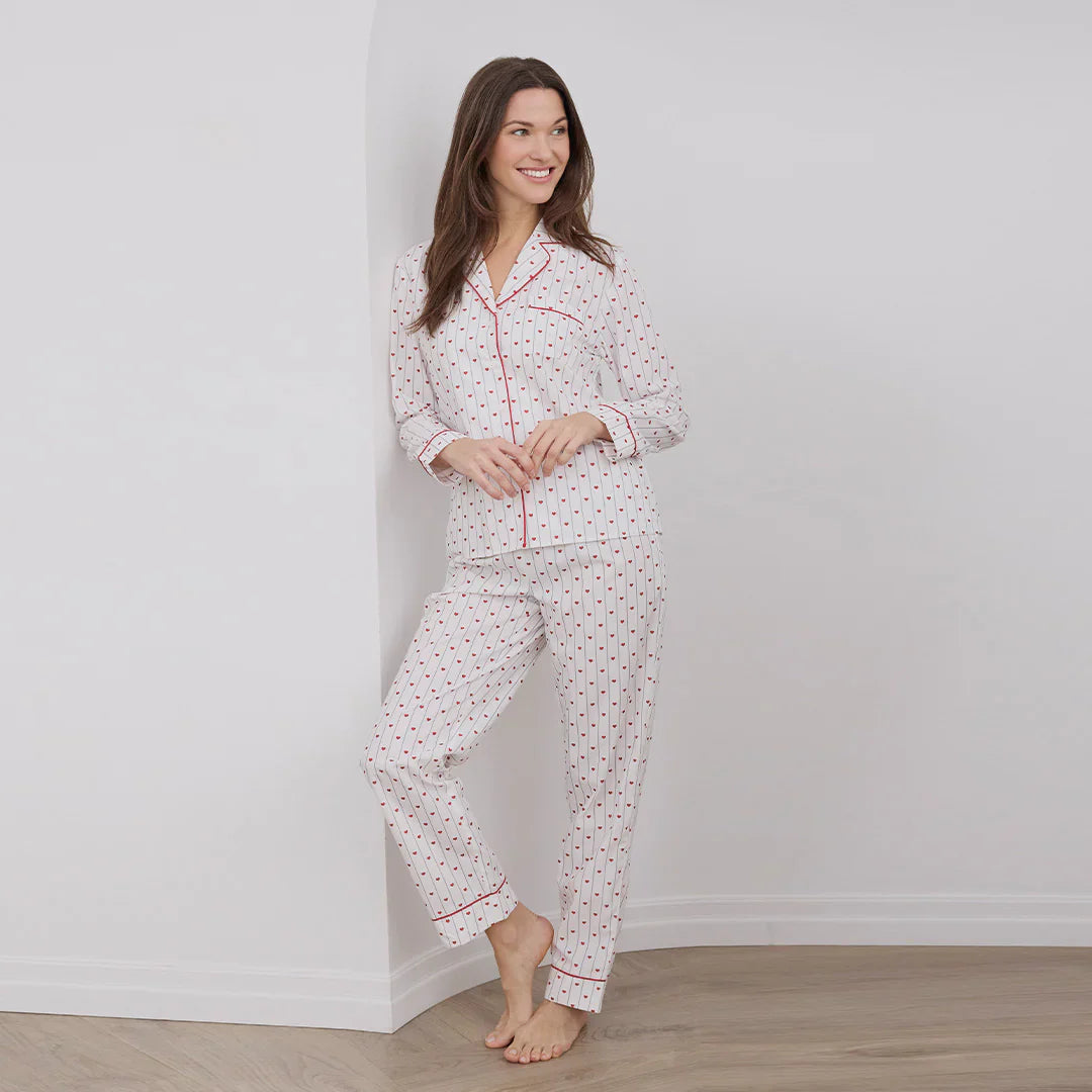 Ensemble de pyjama en popeline à rayures cœurs pour femme | Petit Lem