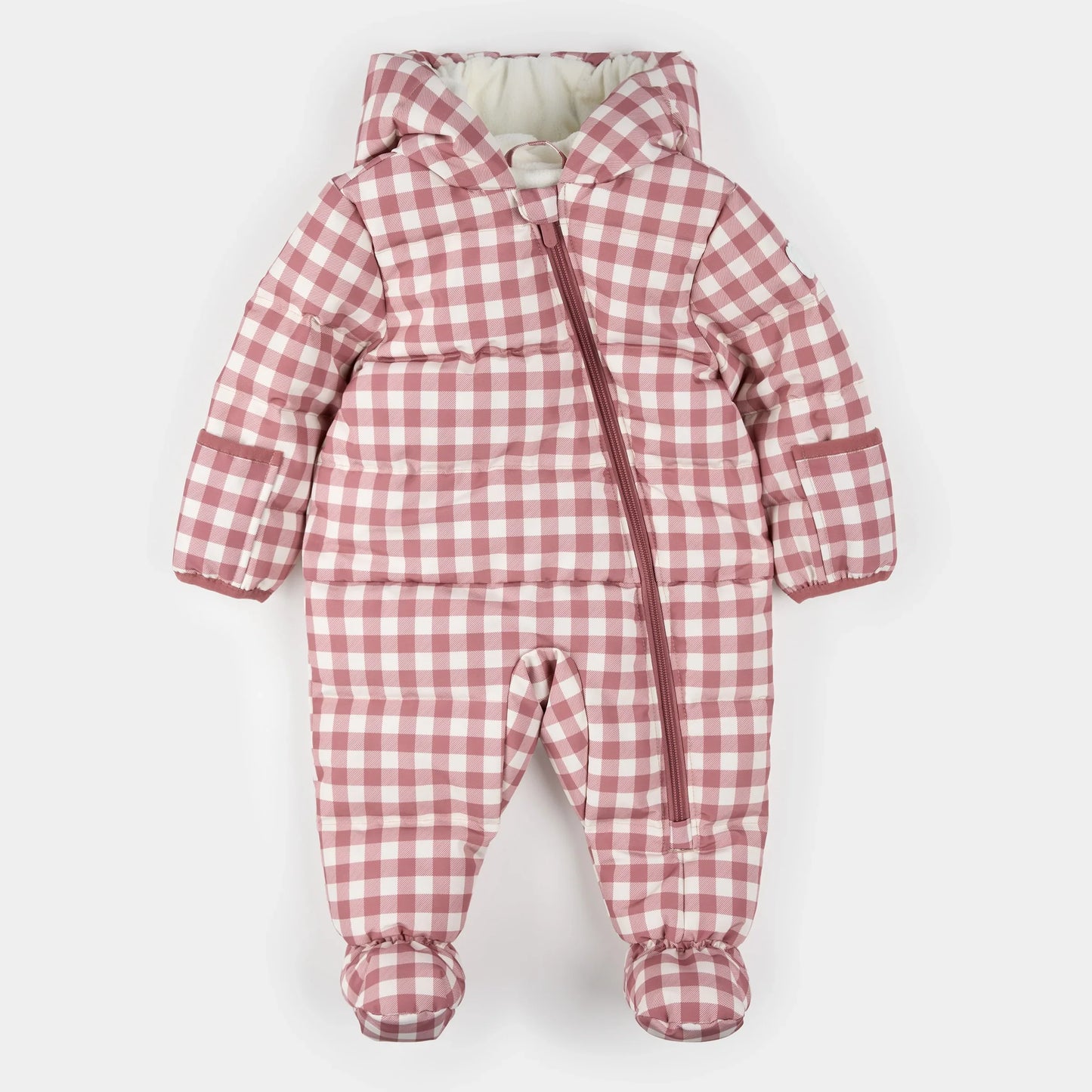 Hooded Baby Snowsuit | Plum Gingham | Petit Lem