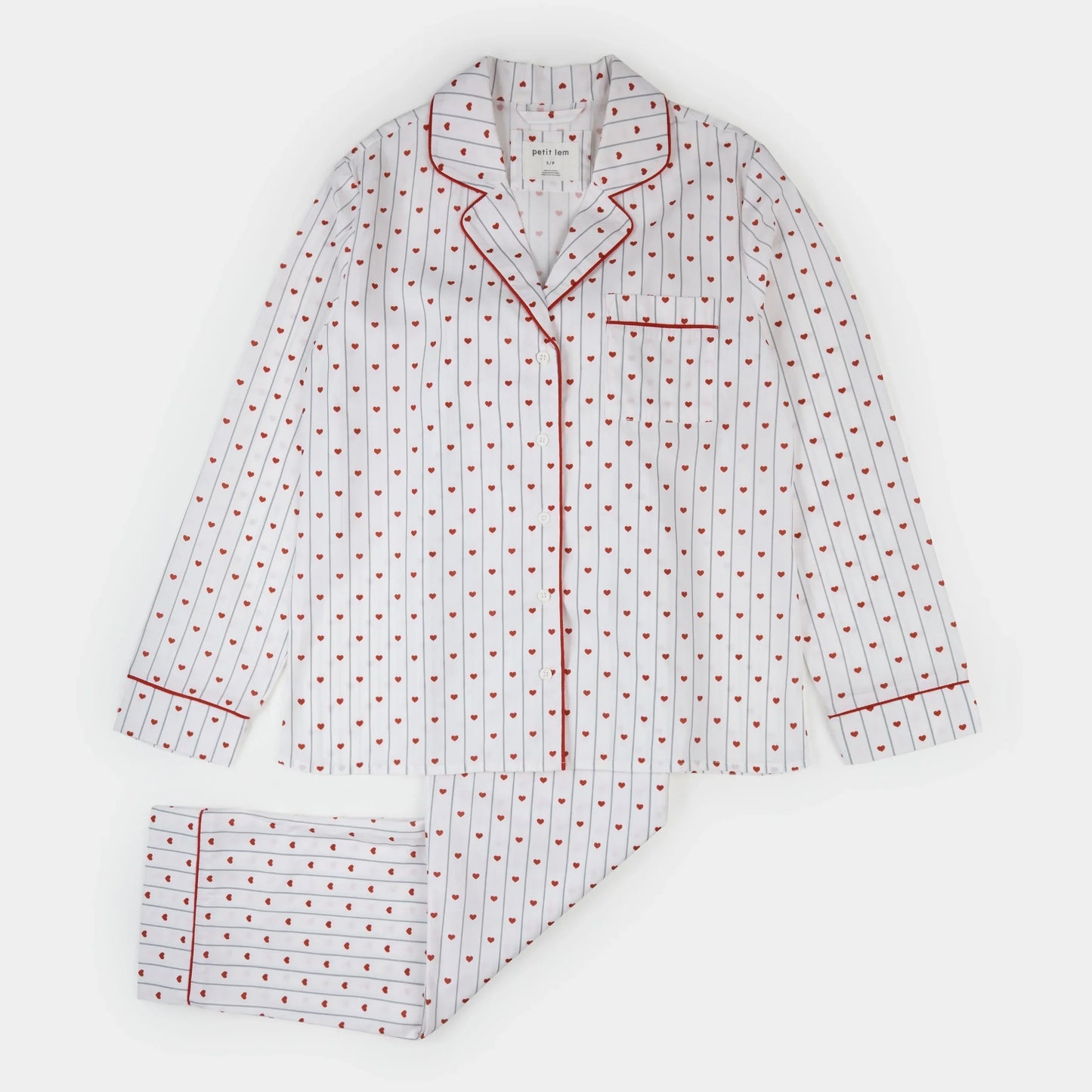 Ensemble de pyjama en popeline à rayures cœurs pour femme | Petit Lem