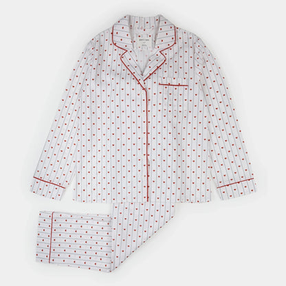 Ensemble de pyjama en popeline à rayures cœurs pour femme | Petit Lem