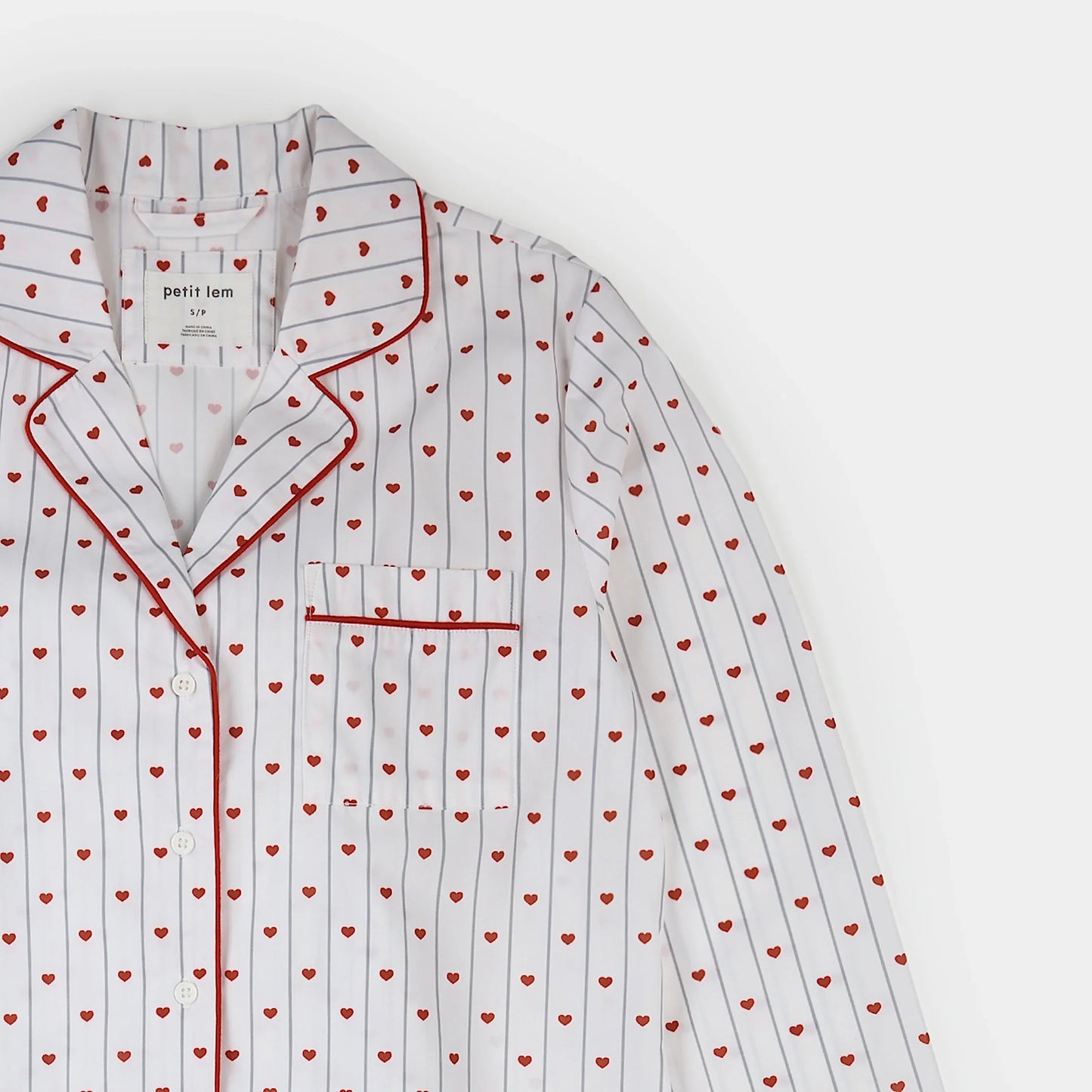 Ensemble de pyjama en popeline à rayures cœurs pour femme | Petit Lem