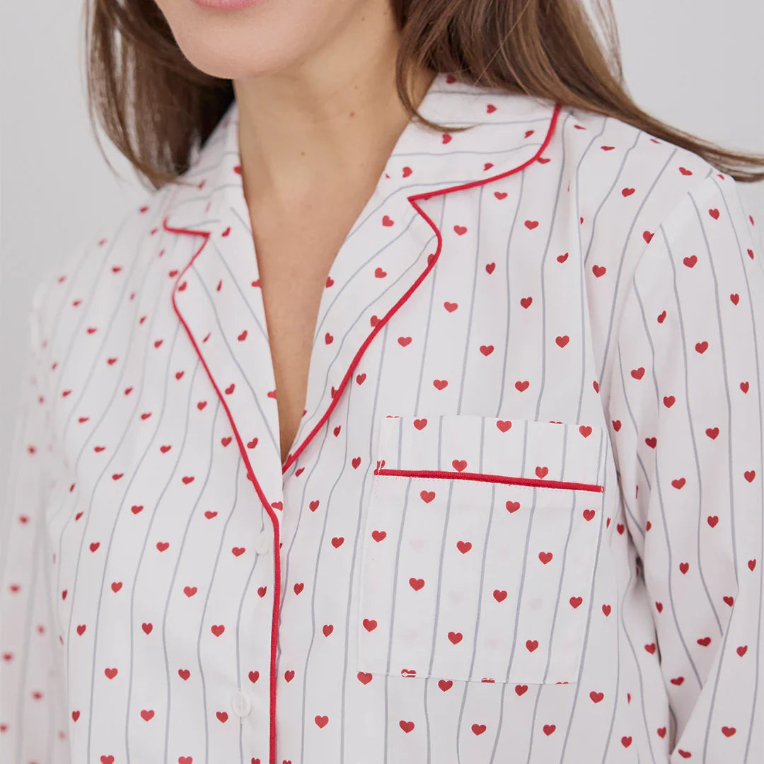 Ensemble de pyjama en popeline à rayures cœurs pour femme | Petit Lem