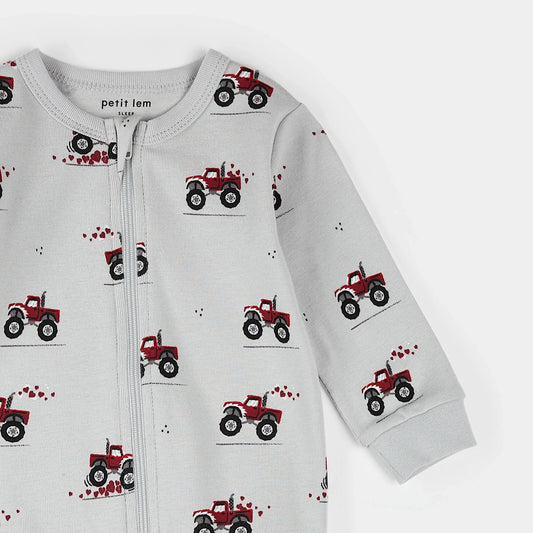 Pyjama une pièce à pieds imprimé camions Monster Truck sur fond "Lunar Rock" | Petit Lem