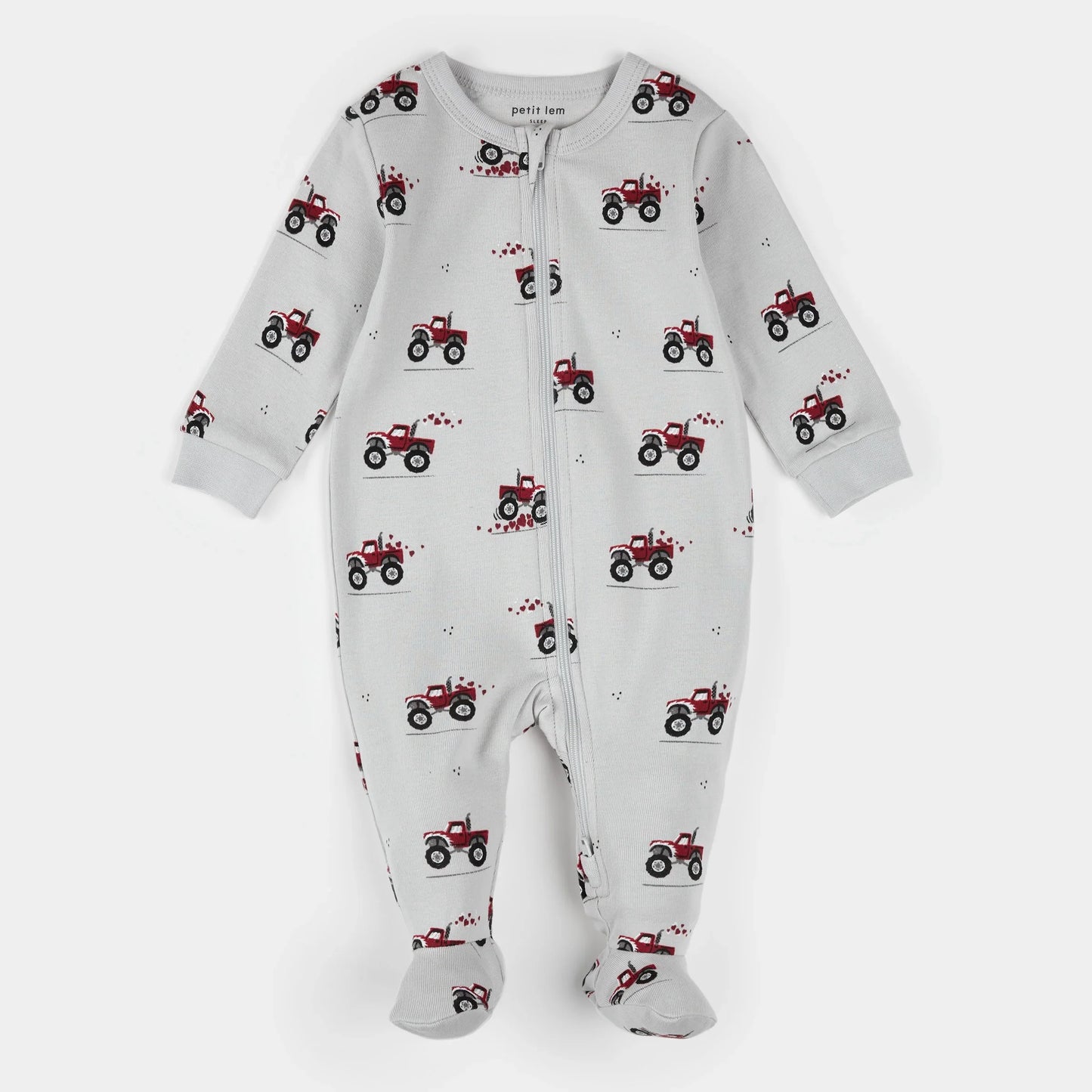 Pyjama une pièce à pieds imprimé camions Monster Truck sur fond "Lunar Rock" | Petit Lem