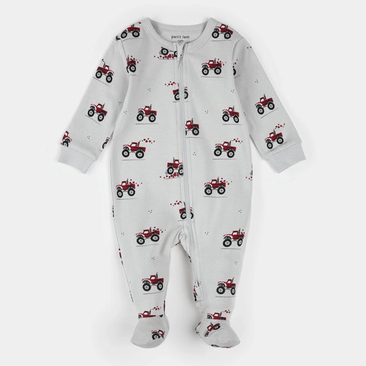 Pyjama une pièce à pieds imprimé camions Monster Truck sur fond "Lunar Rock" | Petit Lem