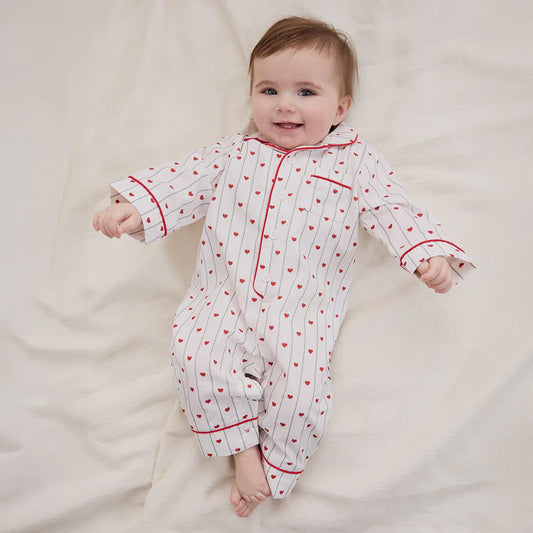 Heart Stripe on Poplin Romper | Petit Lem