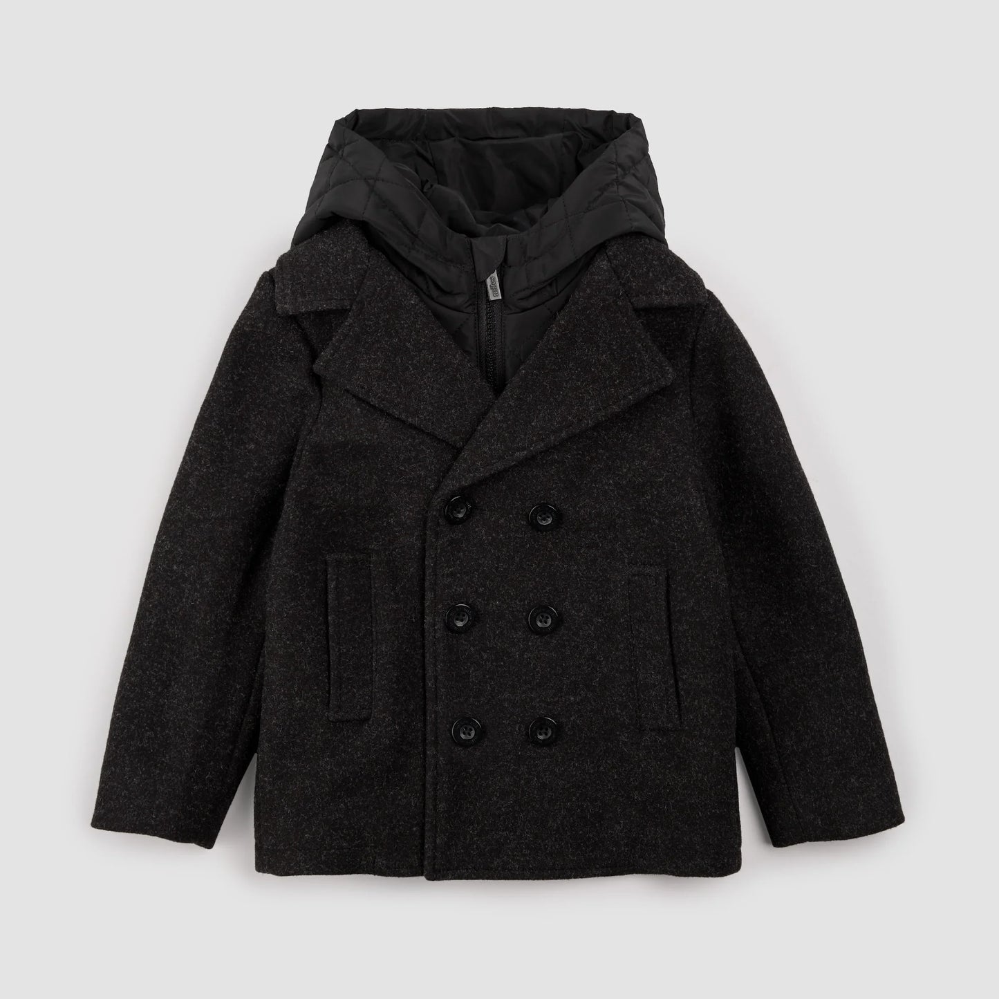 Hooded Woven Pea Coat | Dark Heather Grey | Miles the Label