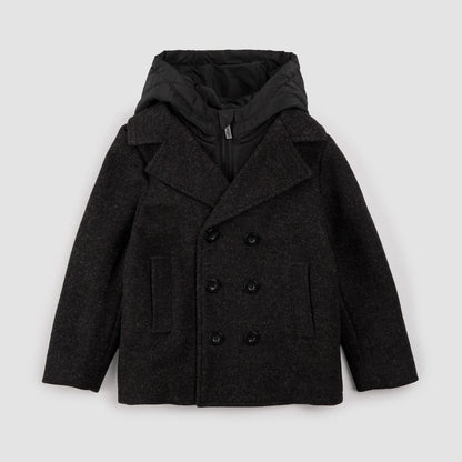 Manteau caban tissé à capuche | Gris foncé chiné | Miles the Label