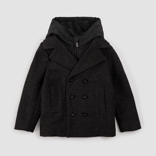 Hooded Woven Pea Coat | Dark Heather Grey | Miles the Label