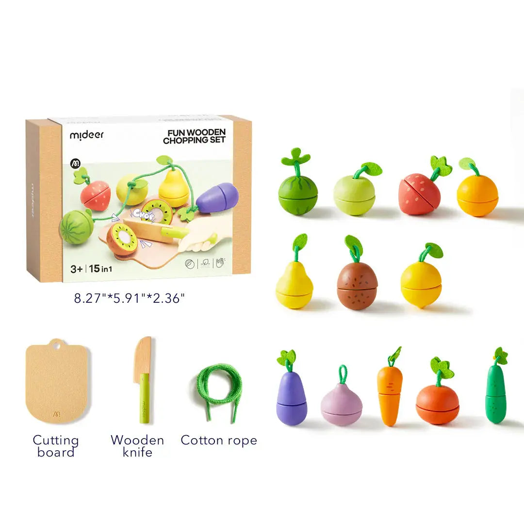 Wooden Food Chopping Set - Delicious Fruit and Vegetable