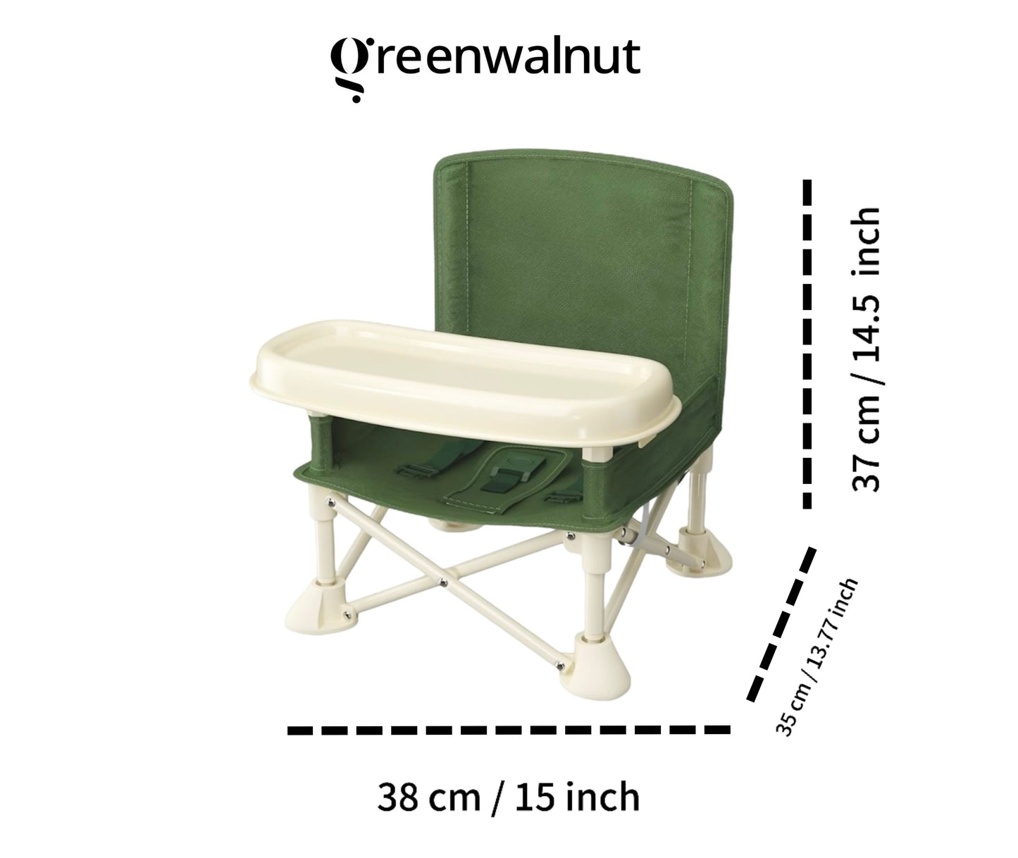 Chaise haute portable | Chaise de camping | Rehausseur avec plateau amovible (Vert armée)