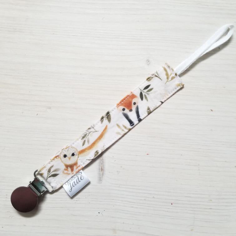 Nouveauté - Attache-suce Tissu - clip Inox - Hibou