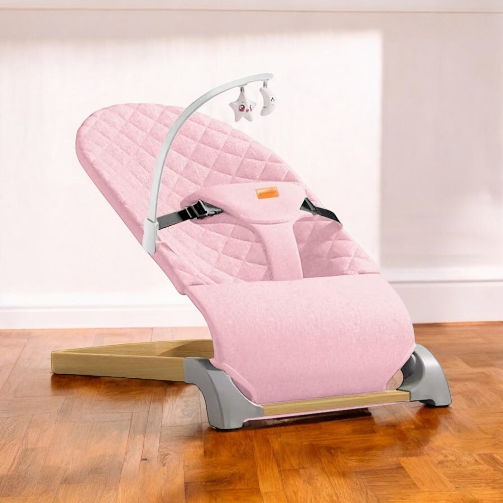 Transat et balancelle ergonomiques matelassés pour bébé avec arche de jeux amovible, harnais de sécurité réglable, transat bébé (Rose)