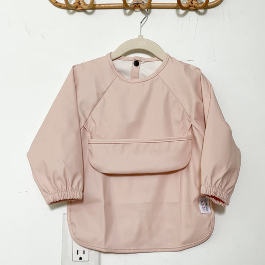 Long-Sleeve Waterproof Bib with Front Pocket - Soft Pink