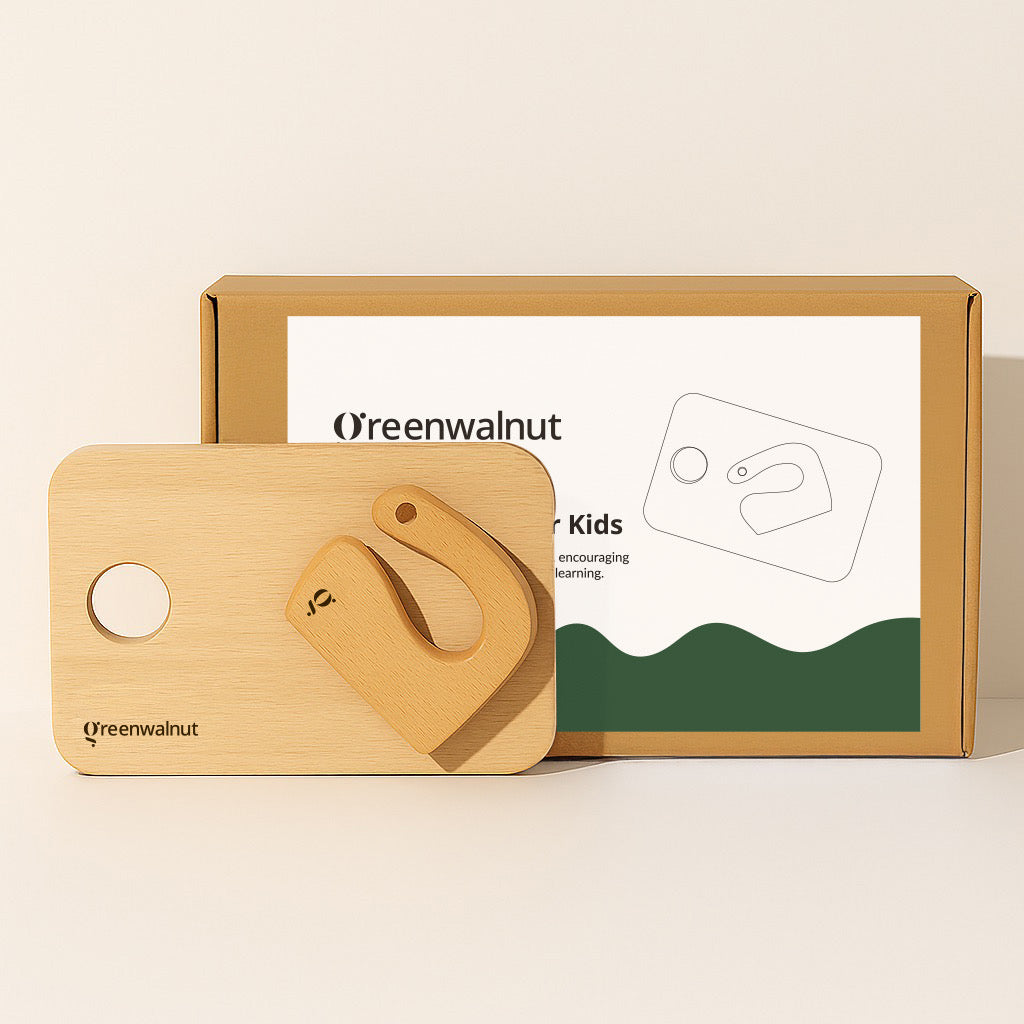 Couteau en bois et planche à découper pour enfants | Couteau sûr pour les enfants | Coupe-légumes en bois pour enfants (Couteau + Planche à découper)