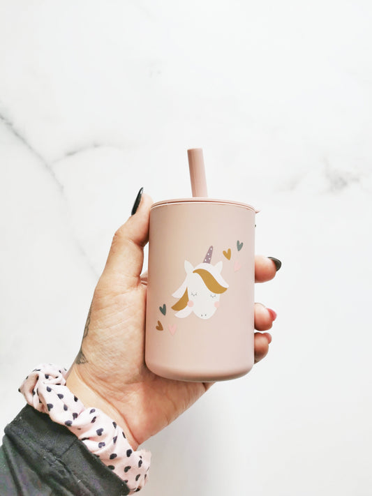 Gobelets en silicone avec paille licorne