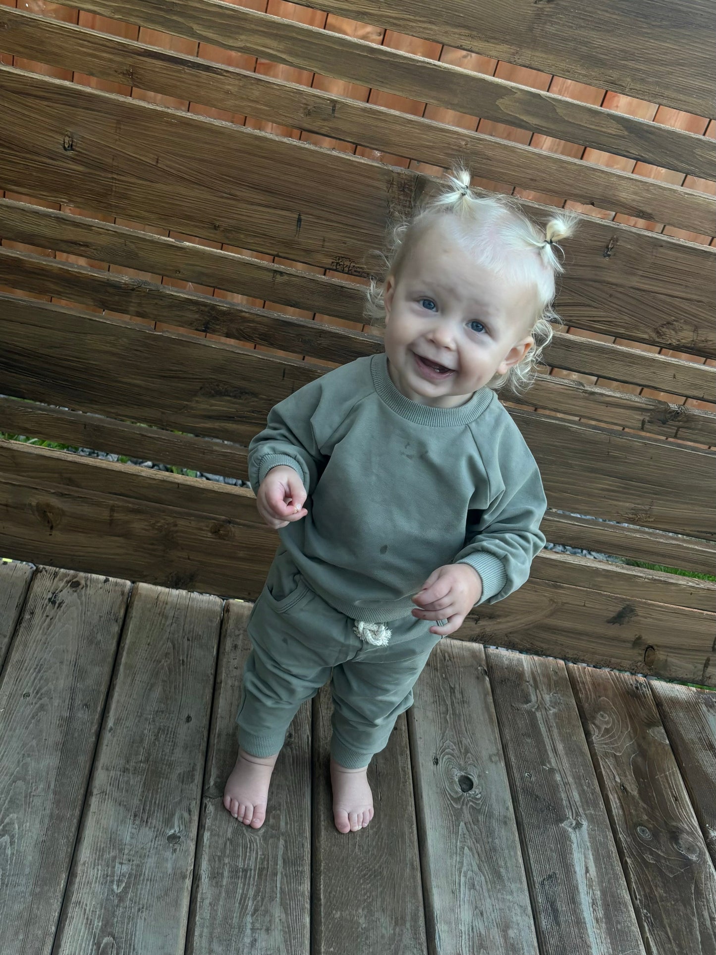 Ensemble survêtement bébé et enfant en coton biologique, sauge
