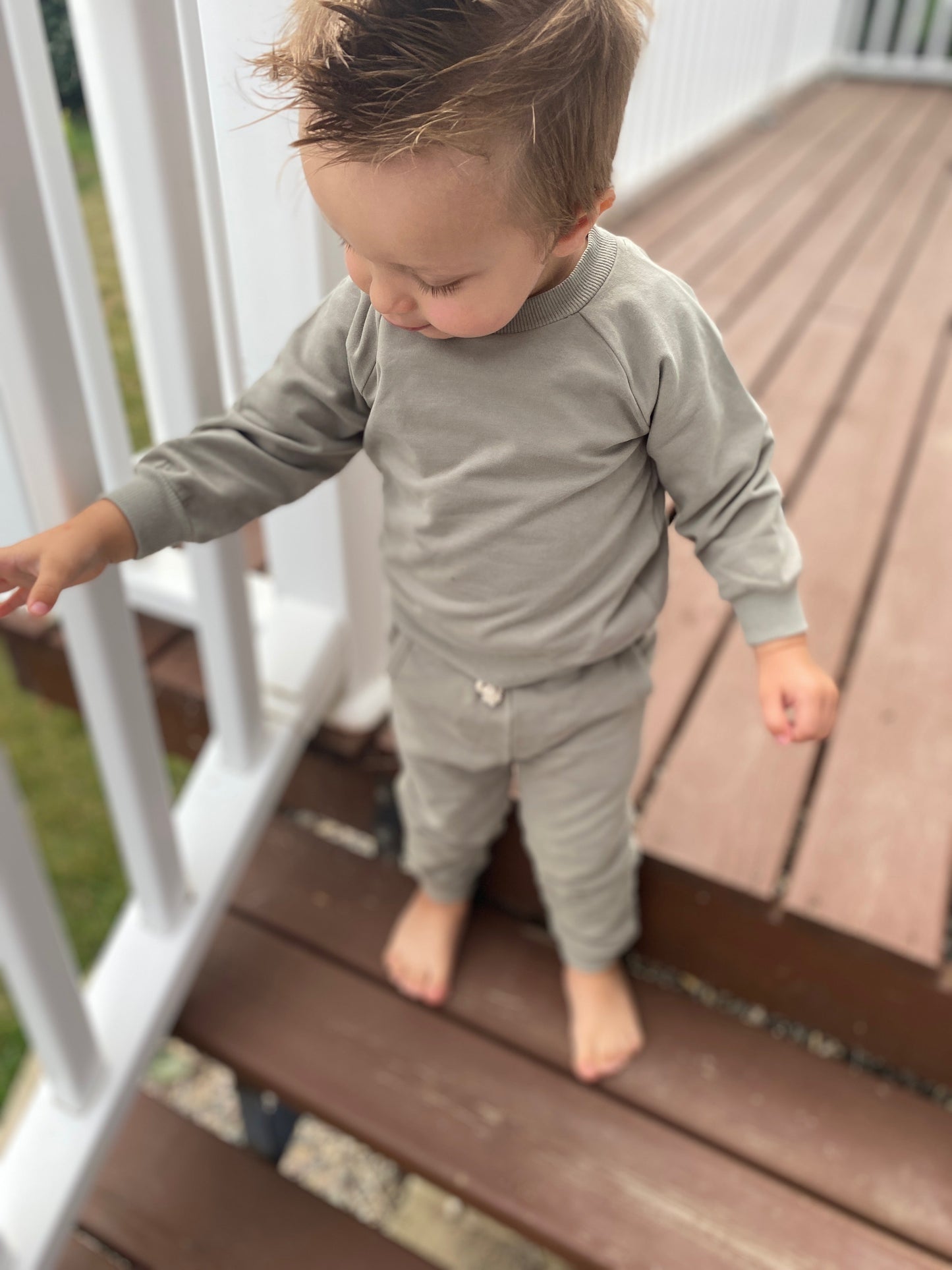 Ensemble survêtement bébé et enfant en coton biologique, sauge