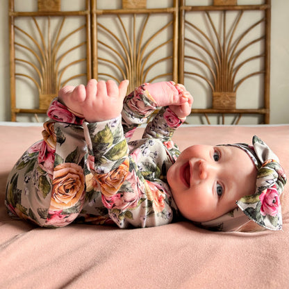 Bamboo Baby Zipper Footed Onesie | Antique Floral