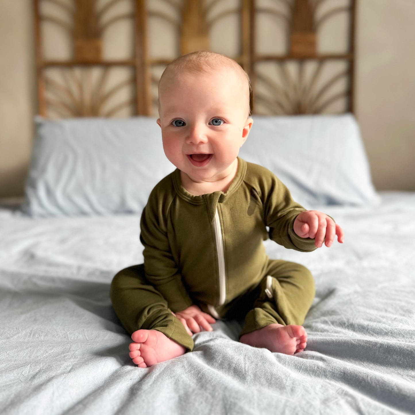 Bamboo Baby Zipper Footed Onesie | Olive