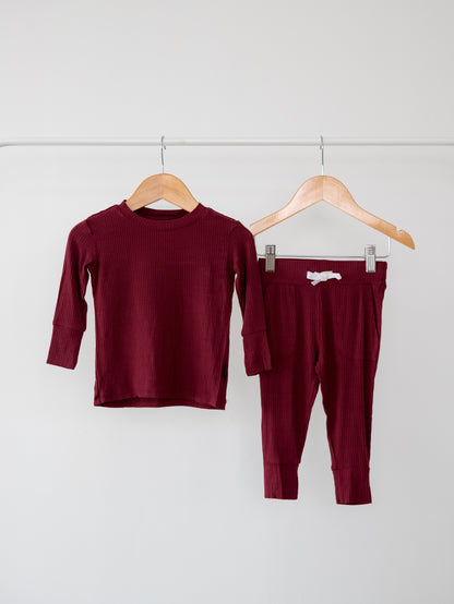 Burgundy Ribbed Bamboo 2-Piece Long Sleeve Jogger Set