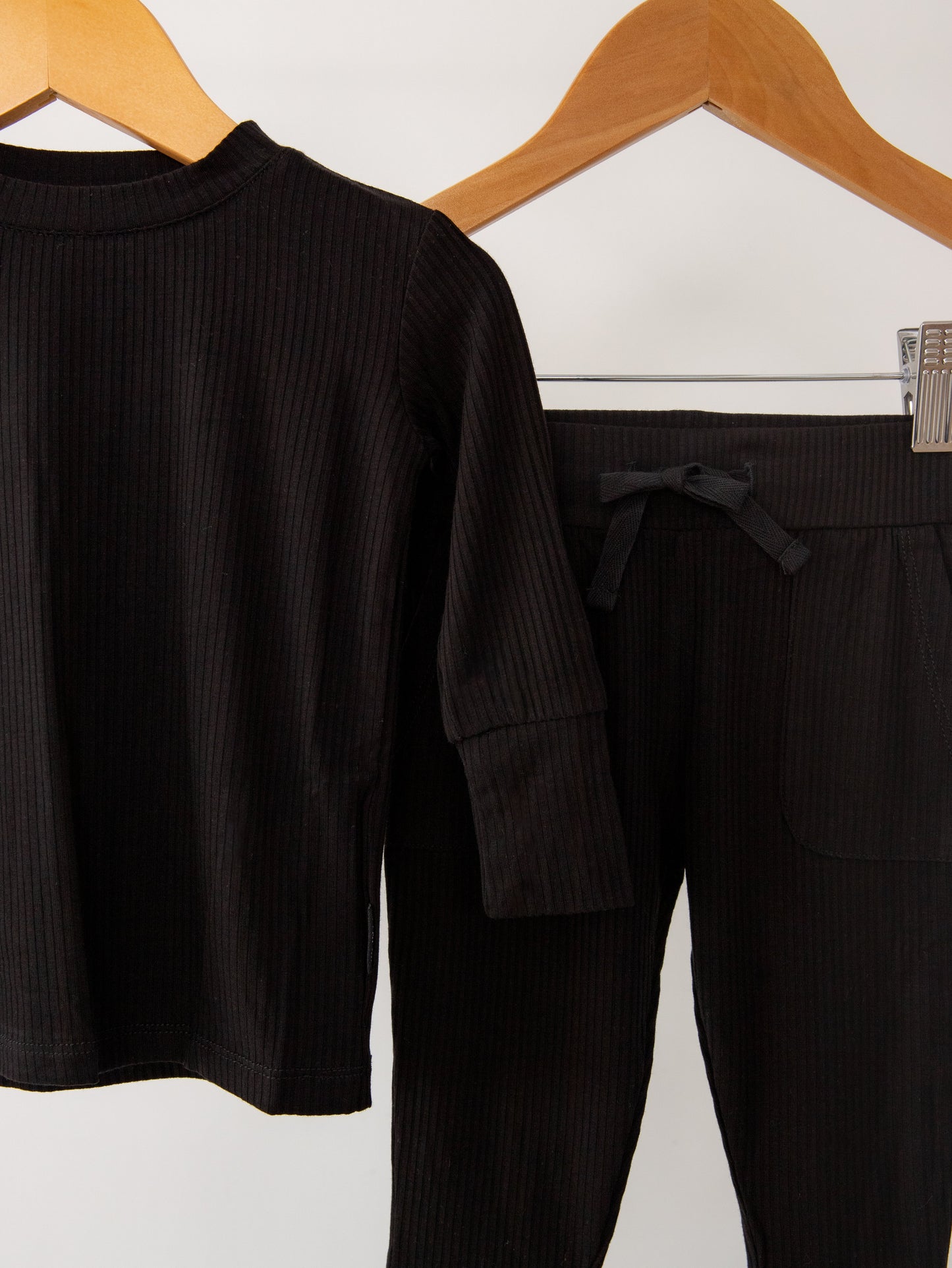 Jet Black Ribbed Bamboo 2-Piece Long Sleeve Jogger Set