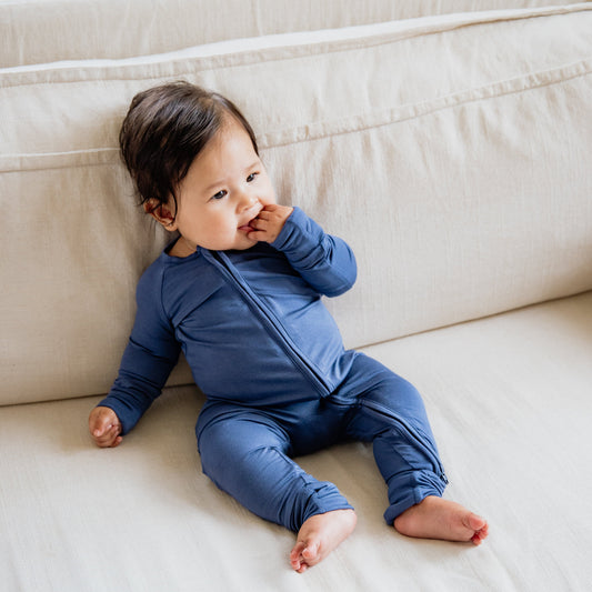 Muted Navy Bamboo Convertible Zippered Romper