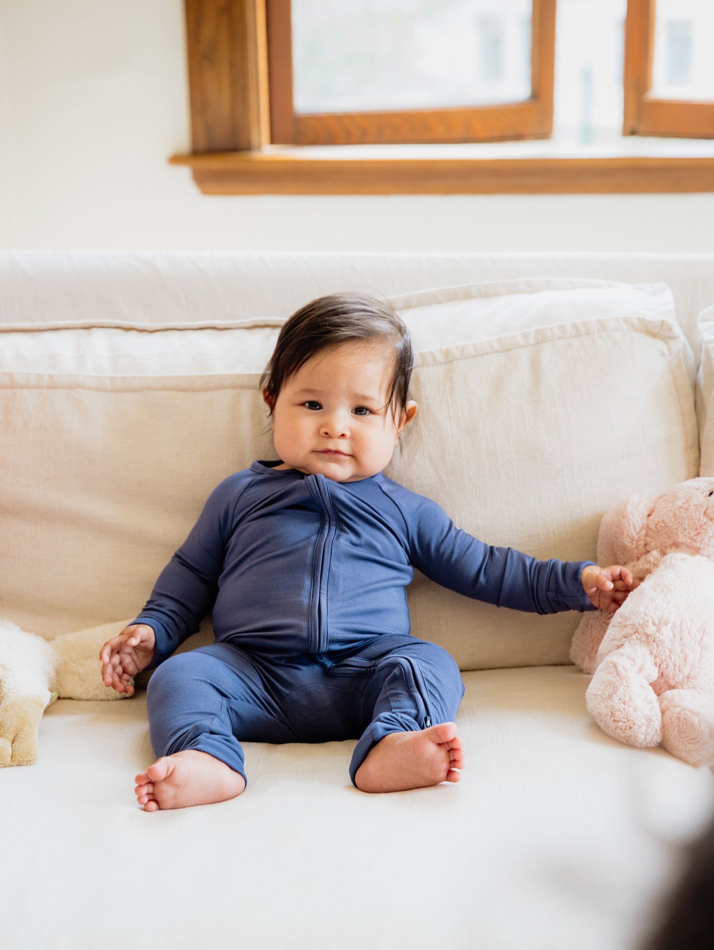 Muted Navy Bamboo Convertible Zippered Romper