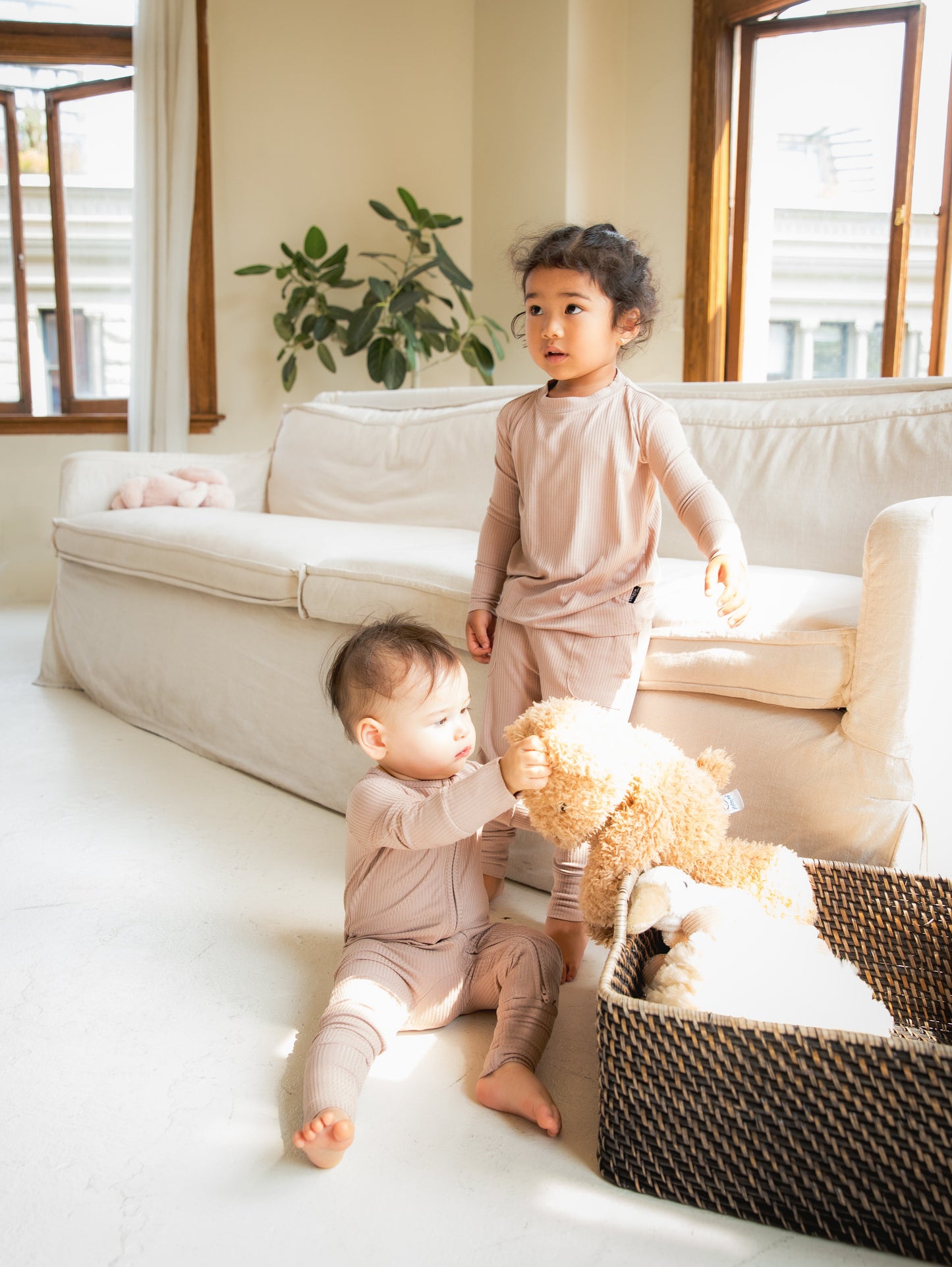 Sandy Taupe Ribbed Bamboo Convertible Zippered Romper