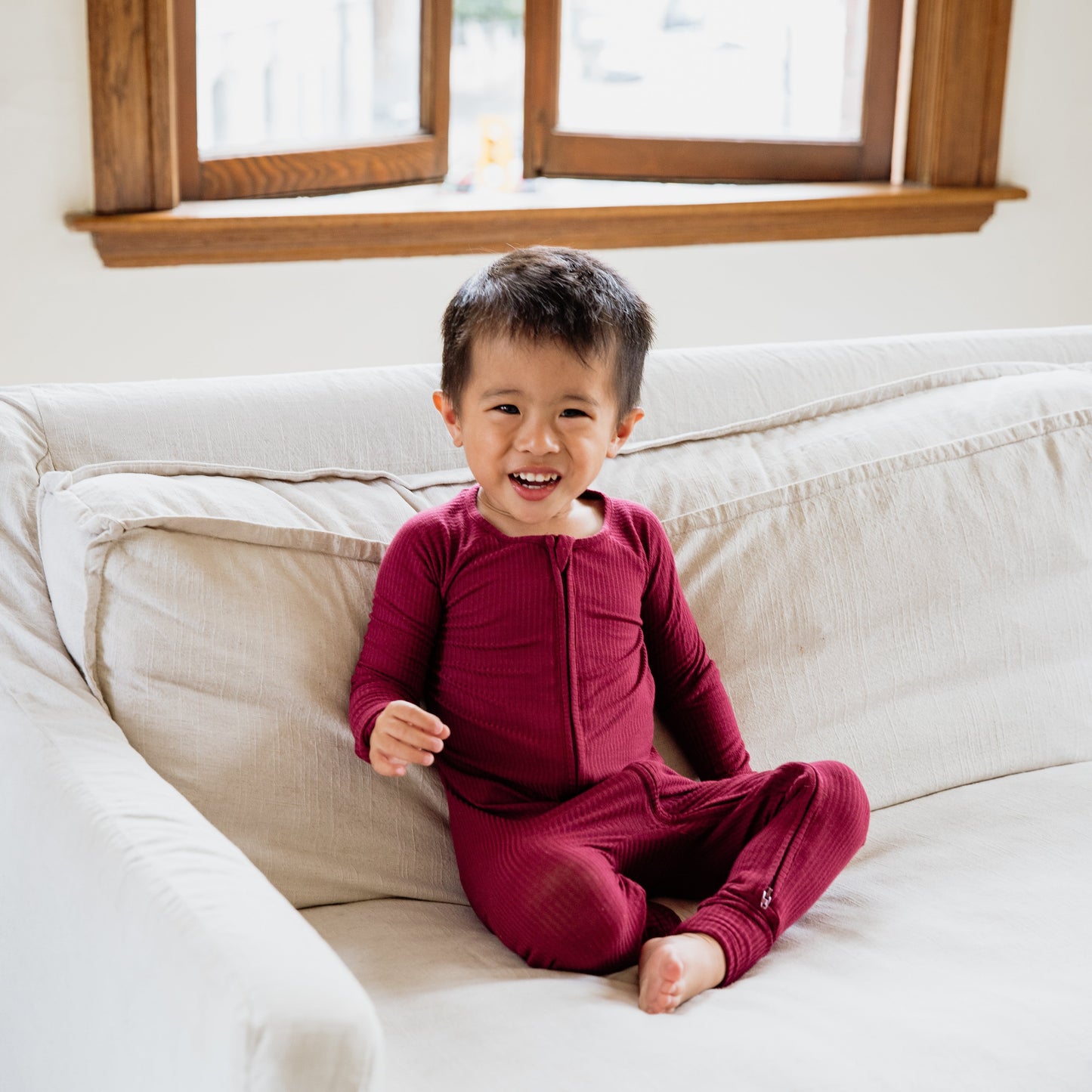 Burgundy Ribbed Bamboo Convertible Zippered Romper