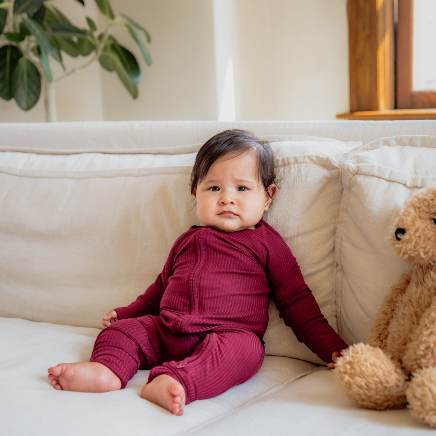 Burgundy Ribbed Bamboo Convertible Zippered Romper