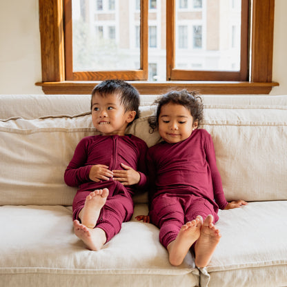 Burgundy Ribbed Bamboo 2-Piece Long Sleeve Jogger Set