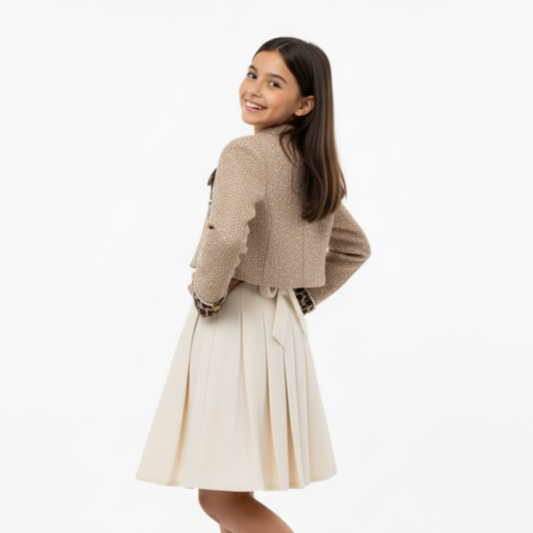 Cream Luxe Ceremony Girls’ Dress & Cropped Jacket