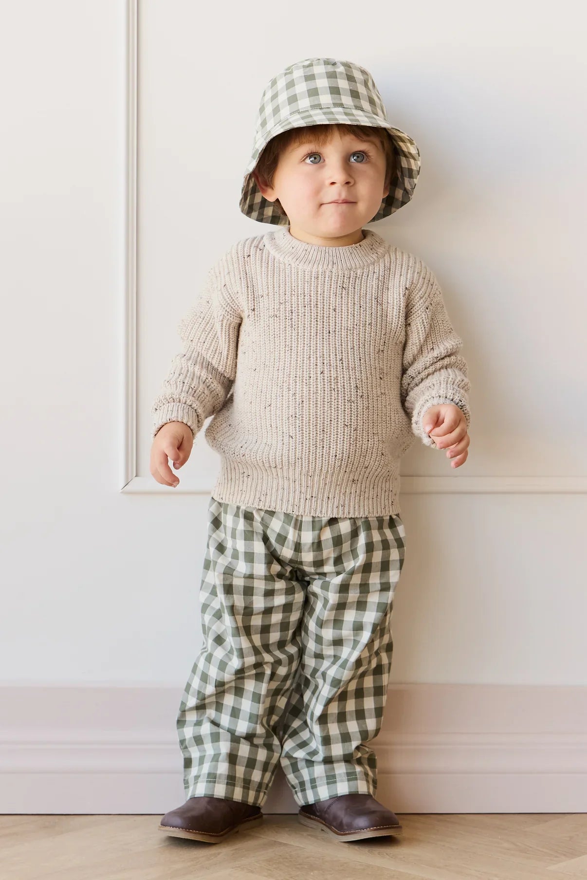 Pantalon en coton biologique Kingston - Gingham Raisin Feuille | Jamie Kay