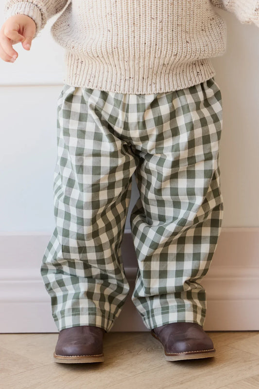 Pantalon en coton biologique Kingston - Gingham Raisin Feuille | Jamie Kay